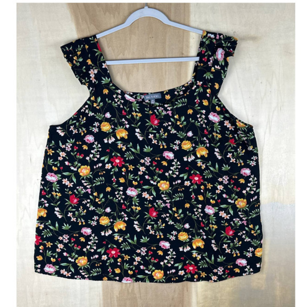 Rags To Wishes Top Womens 3X Floral Fluttered Sleeveless Summer Blouse Plus Size